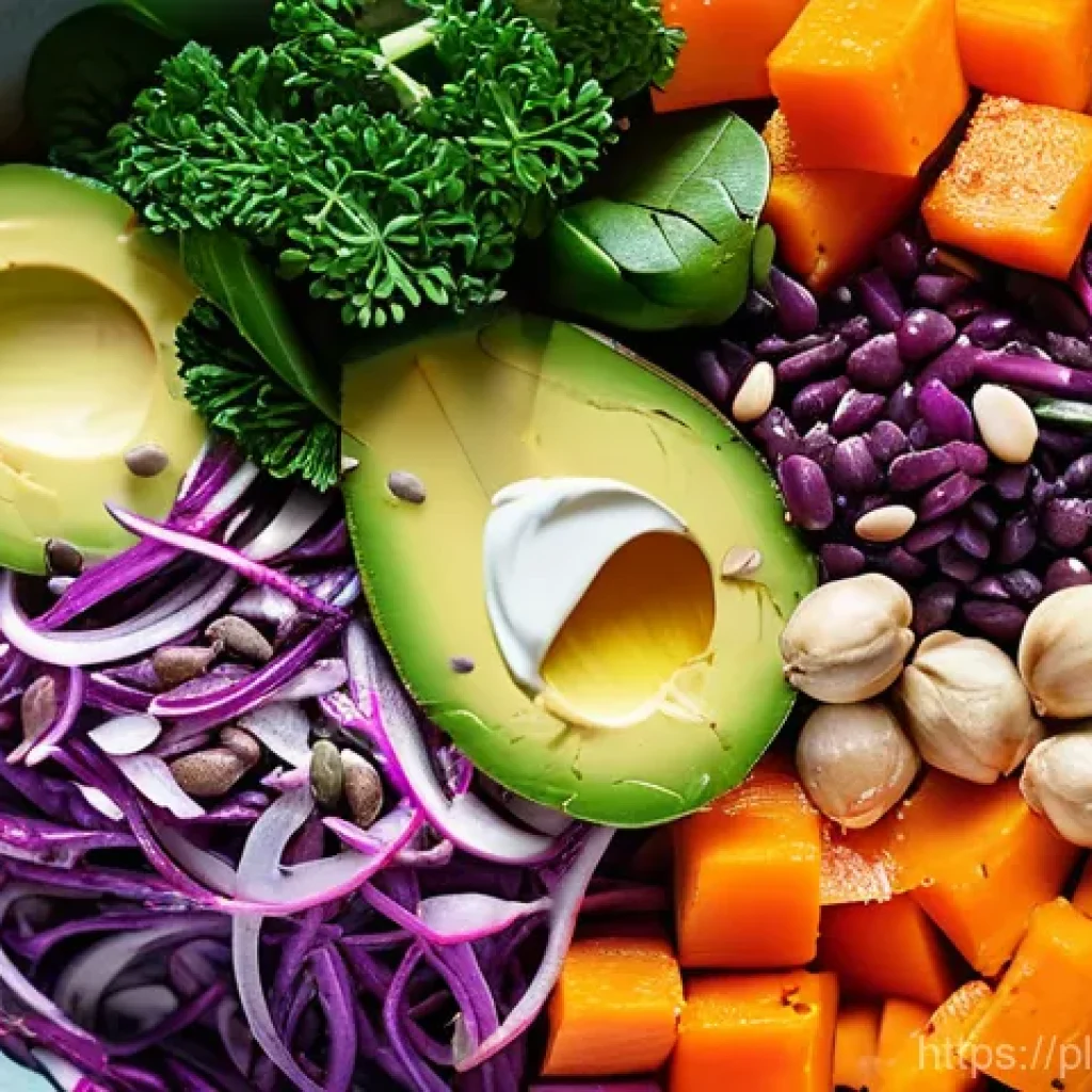 채소 중심 한 그릇 식사로 면역력 강화하기 - **A Vibrant, Immunity-Boosting Veggie Bowl.**
    A close-up, overhead shot of a beautifully compose...