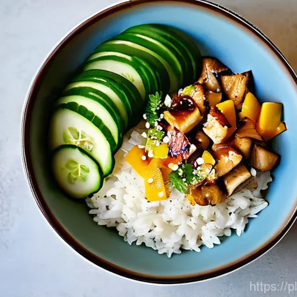 고급 레스토랑 스타일의 한 그릇 식사 - **"Oriental Harmony Bowl"**
    A meticulously composed fine dining bowl, presented with a vibrant a...