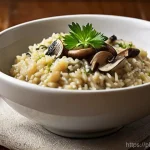고급 한 그릇 식사 레시피로 손님 초대하기 - **Prompt for Wild Mushroom Risotto:**
    "A visually appealing overhead shot of a creamy wild mushr...