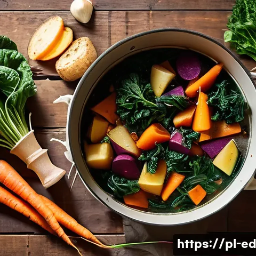 한 그릇 식사에 적합한 채소 조합 - A vibrant, rustic one-pot vegetable stew featuring a colorful mix of root vegetables such as carrots...
