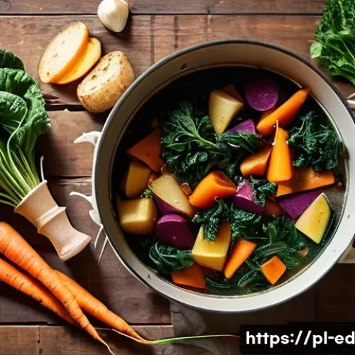 한 그릇 식사에 적합한 채소 조합 - A vibrant, rustic one-pot vegetable stew featuring a colorful mix of root vegetables such as carrots...