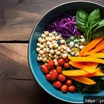 채소 중심 한 그릇 식사로 쉽게 만드는 건강식 - A vibrant vegetable bowl featuring a mix of fresh leafy greens like spinach and kale, colorful raw v...